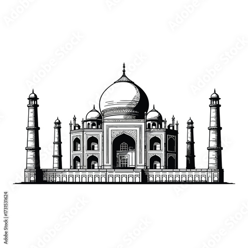 Taj Mahal architecture vector illustration for travel to India as an iconic religious monument and landmark