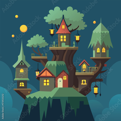 a fantasy rune lit treetop village  (1).eps