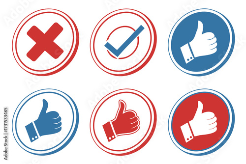 Set of approval and disapproval icons check mark and cross symbols vector illustration for web design and user interface elements