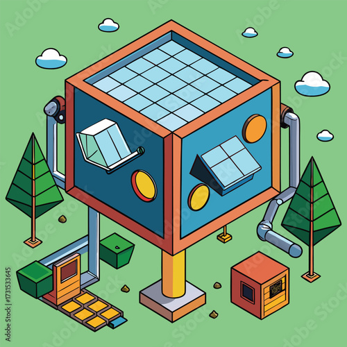 a futuristic cube treehouse powered by solar leave.eps