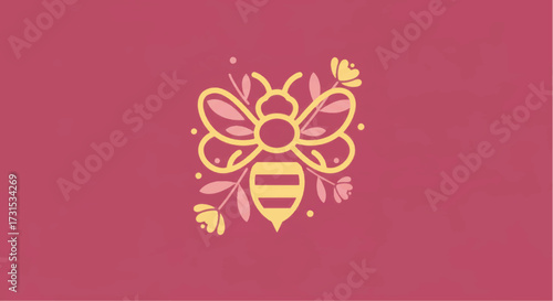 cute bee illustration with flowers.