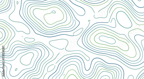 A detailed topographic map illustration featuring contour lines representing elevation changes across terrain.