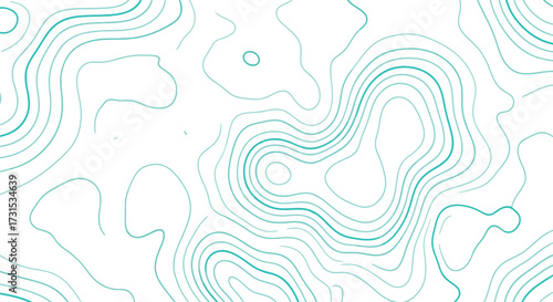 Topographic map lines in teal on white background, abstract design.