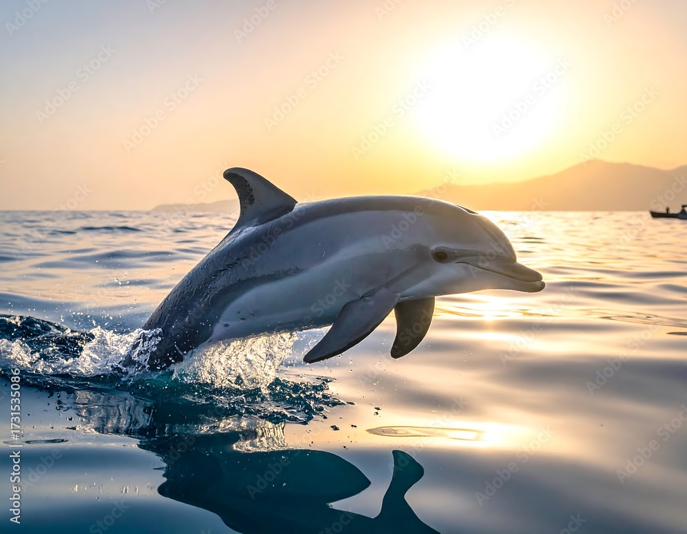 Fototapeta premium Dolphin in the Ocean Sunrise.