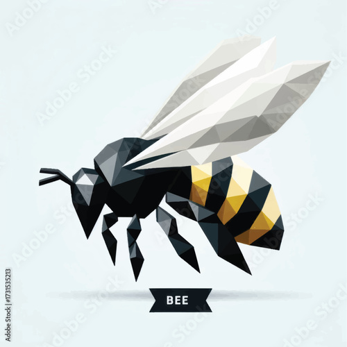 Geometric Bee Illustration with Black and Yellow Stripes.