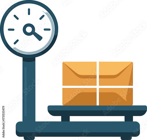 Scale with Four Boxes Flat Vector Illustration Weighing Packages Delivery Service isolated