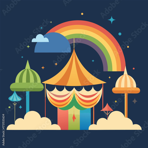 a rainbow lit whimsical canopy settlement  (1).eps