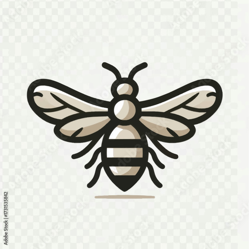 Stylized Bee Icon with Black Outline and White Wings.