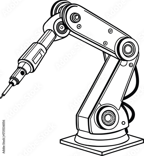 Industrial Robotic Arm Illustration with Mechanical Joints and Precision Tool