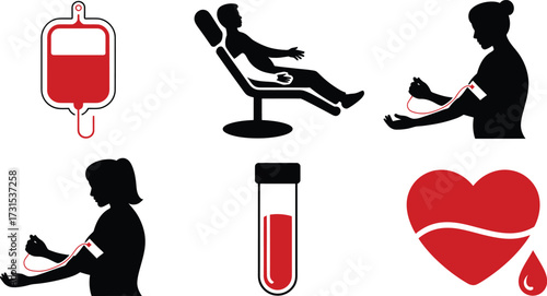 Blood Donation Donor Transfusion Medical Care Concept with Equipment and Silhouette