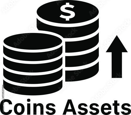 Increasing coins assets icon with upward arrow
