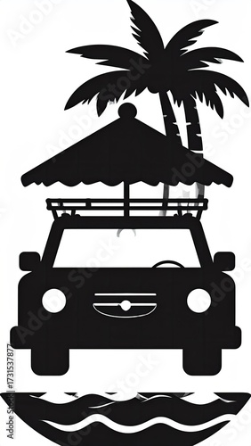 Wallpaper Mural Silhouette of a car with a beach umbrella and palm trees, over water Torontodigital.ca