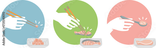 介護食の食べやすさを伝えるおしゃれなイメージイラストのセット