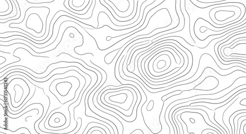 Abstract topographic map lines creating a contour pattern on a white background, representing elevation changes.