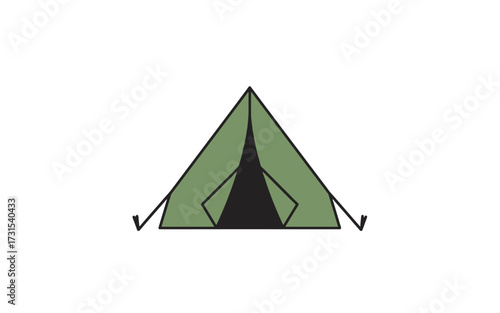 A simple vector illustration of a green A-frame camping tent, isolated on a clean white background.