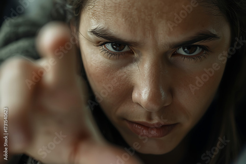 Close-up of a curious woman intently searching for something, capturing wonder, focus, and intrigue in her expression, illustrated in a detailed and expressive style. AI-generated