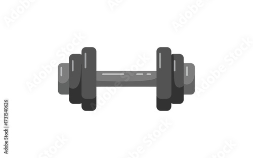 A simple, flat illustration of a gray dumbbell with black weights on either side, isolated on a white background.
