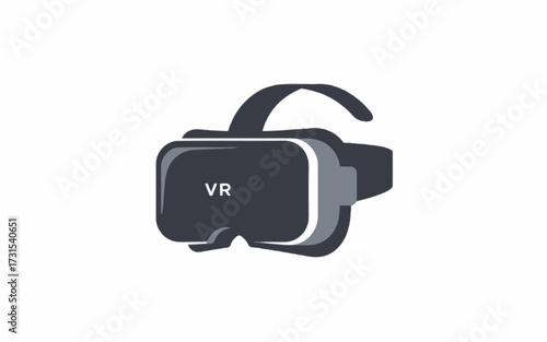 A modern virtual reality headset with the letters "VR" displayed on the front.