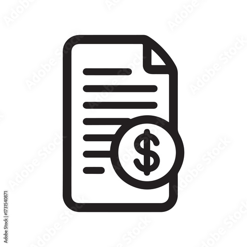 Dollar Sign on Icon, Financial Record Outline Symbol
