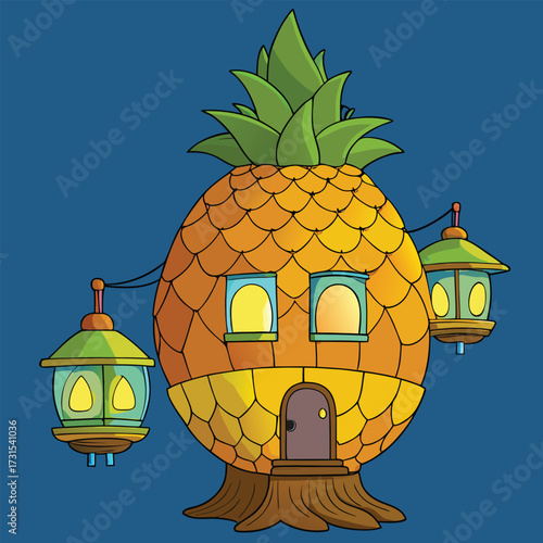 a treehouse shaped like a giant pineapple  glowing.eps