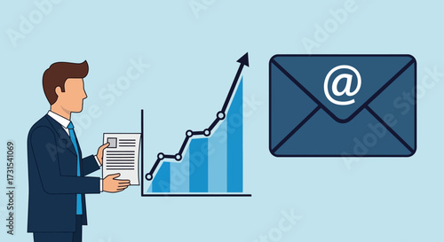Email marketing strategy showing business growth with an envelope icon and ascending graph