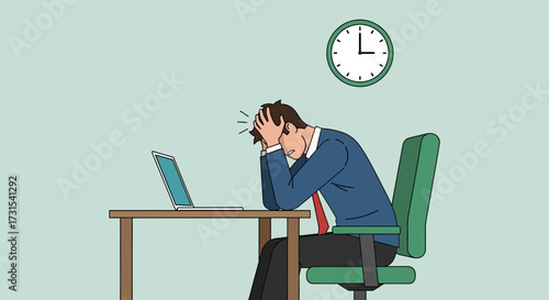 Overworked Businessman experiencing burnout syndrome in the office cartoon illustration