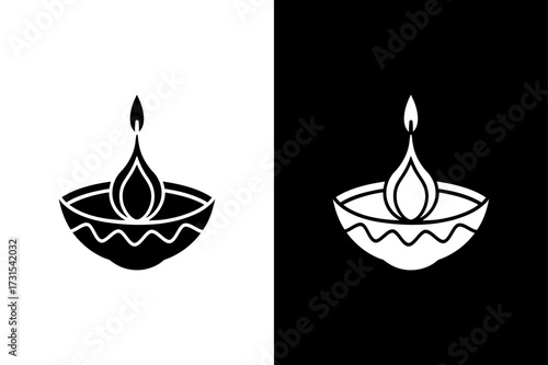 Black and White Diya Lamp Vector for Festival of Lights.