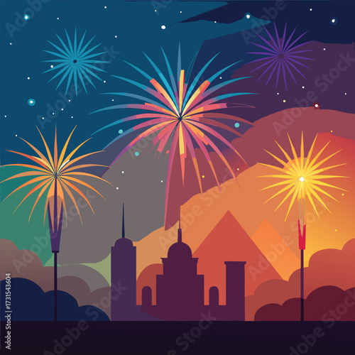 four animated fireworks bursting in colorful diwal (2).eps