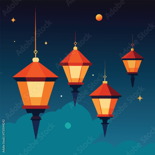 four festive lanterns floating in a night sky  (2).eps