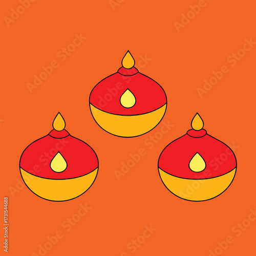 four piece collection of gold and red diwali ornam.eps
