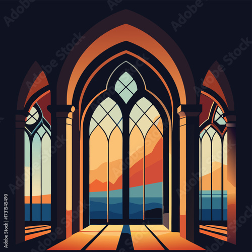 gothic cathedral window arches with stained glass  (2).eps