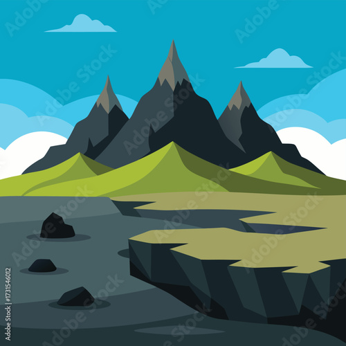 iceland volcanic landscape with black sand dunes  .eps