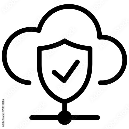 Cloud with check mark vector icon — verified secure cloud service
