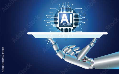 Futuristic AI technology concept, robotic arm Futuristic AI technology in future.  artificial intelligence, science. future technology vector illustration
