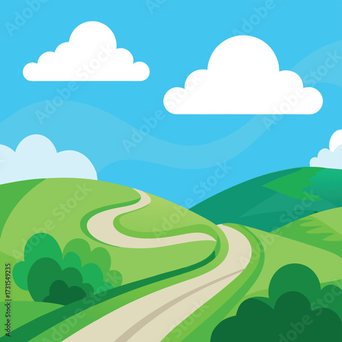 vector wallpaper of rolling green hills  winding r.eps