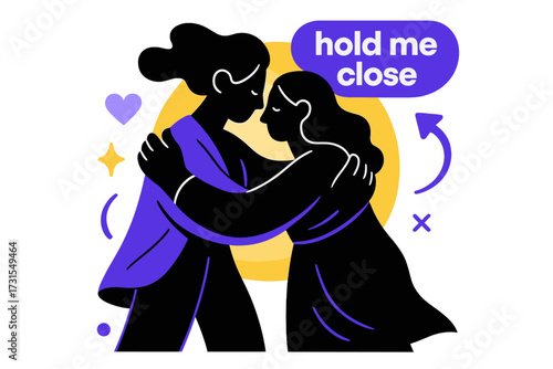 Tender Silhouette Embrace. Tender embrace. Silhouettes meeting in a gentle hug, fabric curves and warm halos