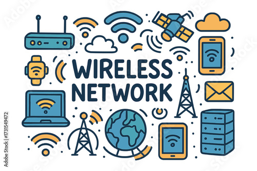 Wireless Network Doodle. Wireless Network. Hand-drawn doodle illustration of Wireless Network. Router, WiFi