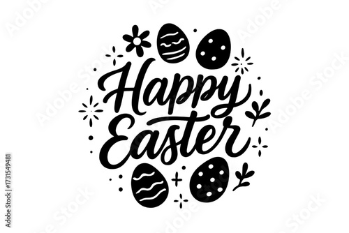Happy Easter Illustration. “Happy Easter”. modern hand lettering, smooth curves, balanced composition, clear