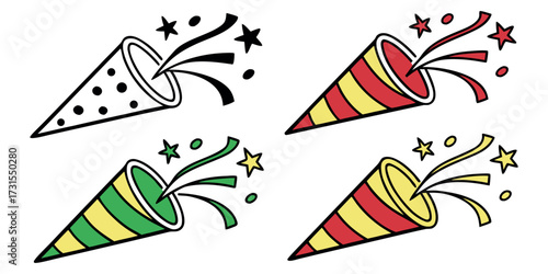 Celebration poppers bursting with confetti and stars adding festive flair for any joyous occasion