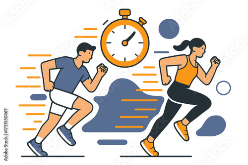 Dynamic HIIT Sprinting. HIIT Workout. People sprinting in place with glowing lines of motion behind them,