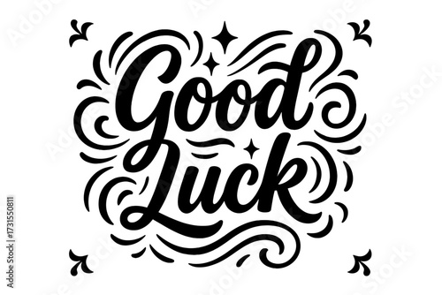 Good Luck Design. “Good Luck”. modern hand lettering, smooth curves, balanced composition, clear readable