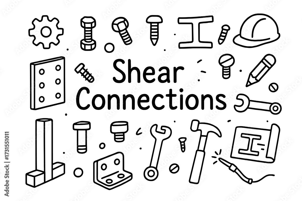 Shear Connection Sketch. Shear Connections. Hand-drawn doodle illustration of Shear Connections. Steel plate, Shear Connection Sketch. Shear Connections. Hand-drawn doodle illustration of Shear Connections. Steel plate,