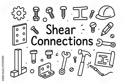 Shear Connection Sketch. Shear Connections. Hand-drawn doodle illustration of Shear Connections. Steel plate,