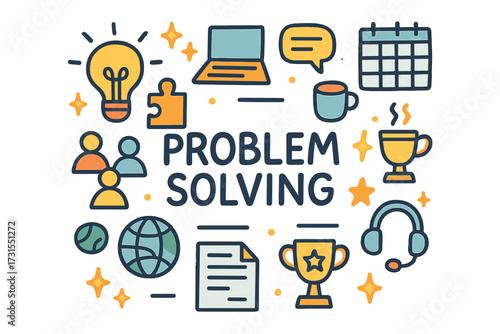 Creative Problem Solving. Problem Solving. Hand-drawn doodle illustration of Problem Solving. Light bulb,