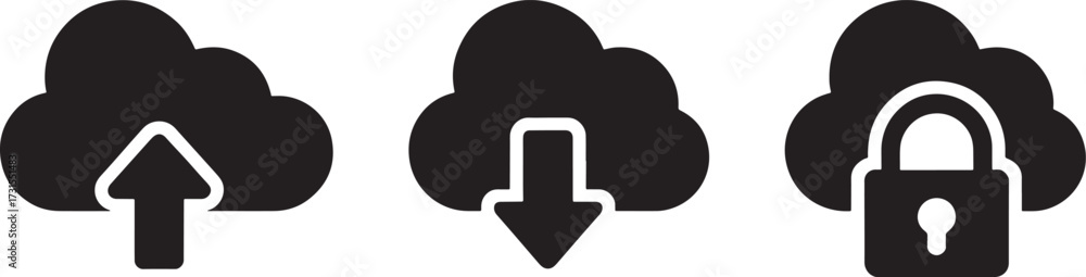 Obraz premium Cloud computing icons for upload download and security