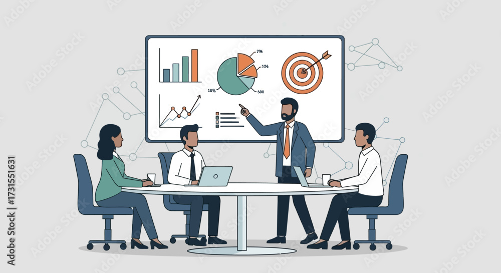 Fototapeta premium Business presentation demonstrating growth target achievements and professional financial analysis