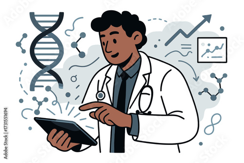 Innovative Medical Research. Medical research. Doctor holding a glowing tablet while analyzing data with