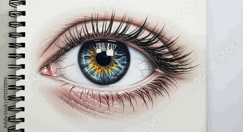 Detailed eye drawing showcases intricate details and vibrant colors with high precision eye