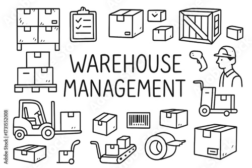 Warehouse Management Doodle. Warehouse Management. Hand-drawn doodle illustration of Warehouse Management.