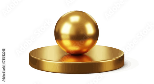 Elegant golden sphere resting on a circular platform against a white backdrop